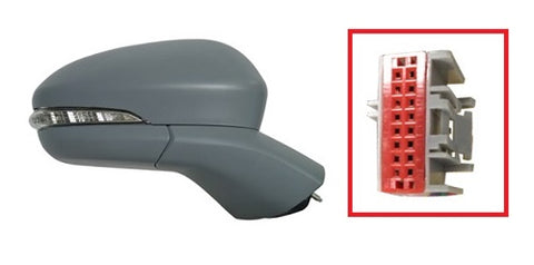Ford Mondeo Hatchback 2019-2022 Door Mirror Electric Heated Manual Fold 16 Hole 6 Pin Rectangular Connector - Primed Cover Driver Side R