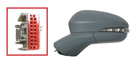 Ford Mondeo Saloon 2019-2022 Door Mirror Electric Heated Power Fold 16 Hole 9 Pin Rectangular Connector - Primed Cover Passenger Side L