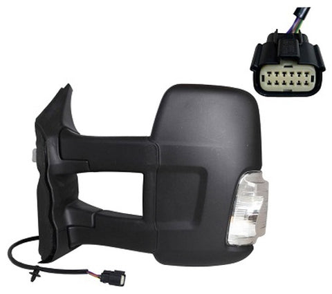 Ford Transit Van 2019- Door Mirror Electric Heated Manual Fold Long Arm 5w Bulb Type No Blind Spot System - Black Cover Passenger Side L