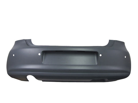 Volkswagen Polo 5 Door Hatchback 2009-2014 Rear Bumper With 4 Sensor Holes With Exhaust Cut Out (Not Bluemotion or R-Line Models) Primed