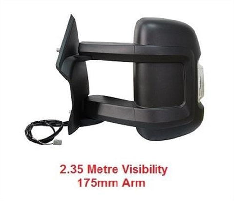 Vauxhall Movano Van 2022-2024 Door Mirror Electric Heated Manual Fold Long Arm Length 175mm - No Temperature Sensor With Black Cover Passenger Side L