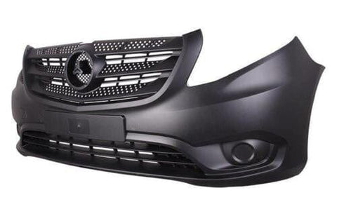 Mercedes Vito Van 2015-2024 Front Bumper No Sensor Holes No Lamp Holes With Template To Drill Sensors - Textured Dark Grey